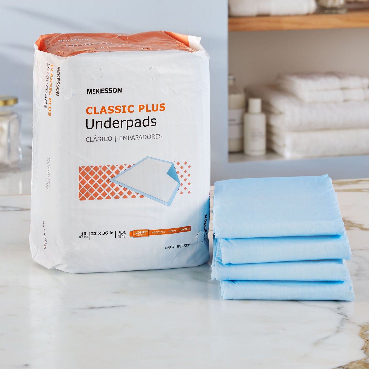 McKesson Classic Plus Light Absorbency Underpads, 23 x 36 Inch