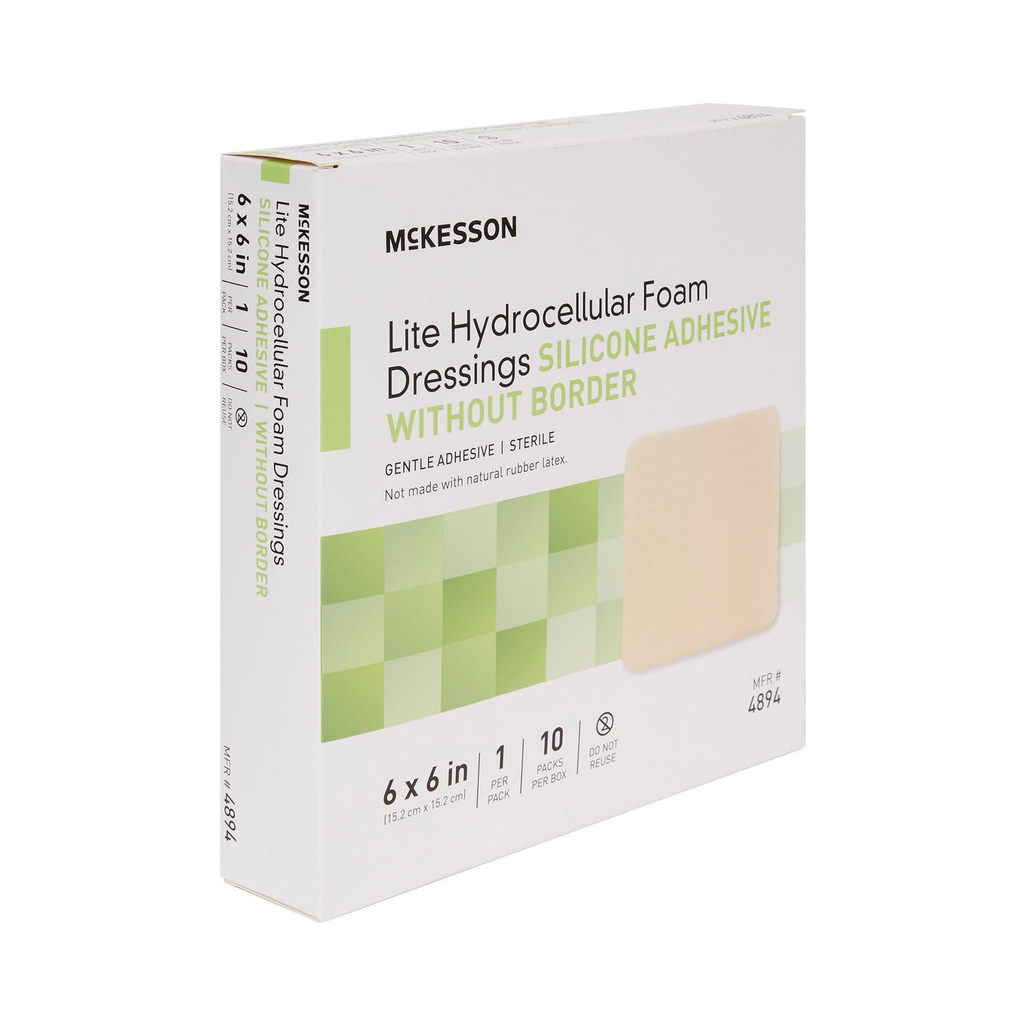 McKesson Lite Hydrocellular Foam Dressing w/ Silicone Adhesive w/o Border, 6 x 6