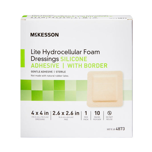 McKesson Lite Hydrocellular Foam Dressings w/ Border & Silicone Adhesive, 4 x 4"