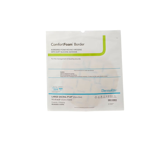 ComfortFoam™ Bordered Foam Wound Dressing w/ Soft Silicone Adhesive, 9 x 9 Inch