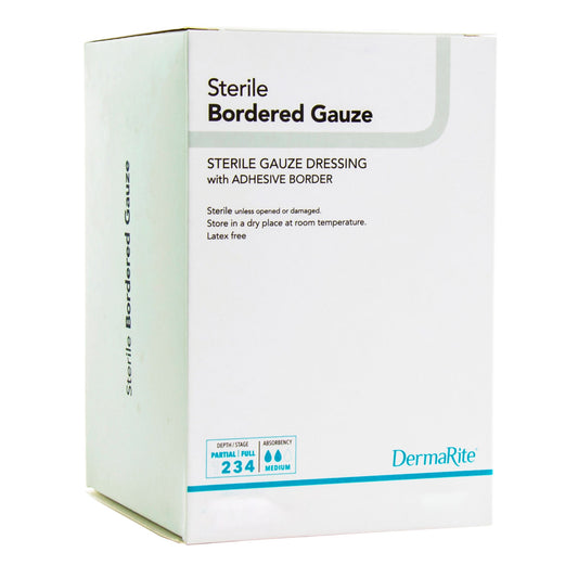 DermaRite® Gauze Adhesive Dressing, White, Sterile, 4 X 8 inch
