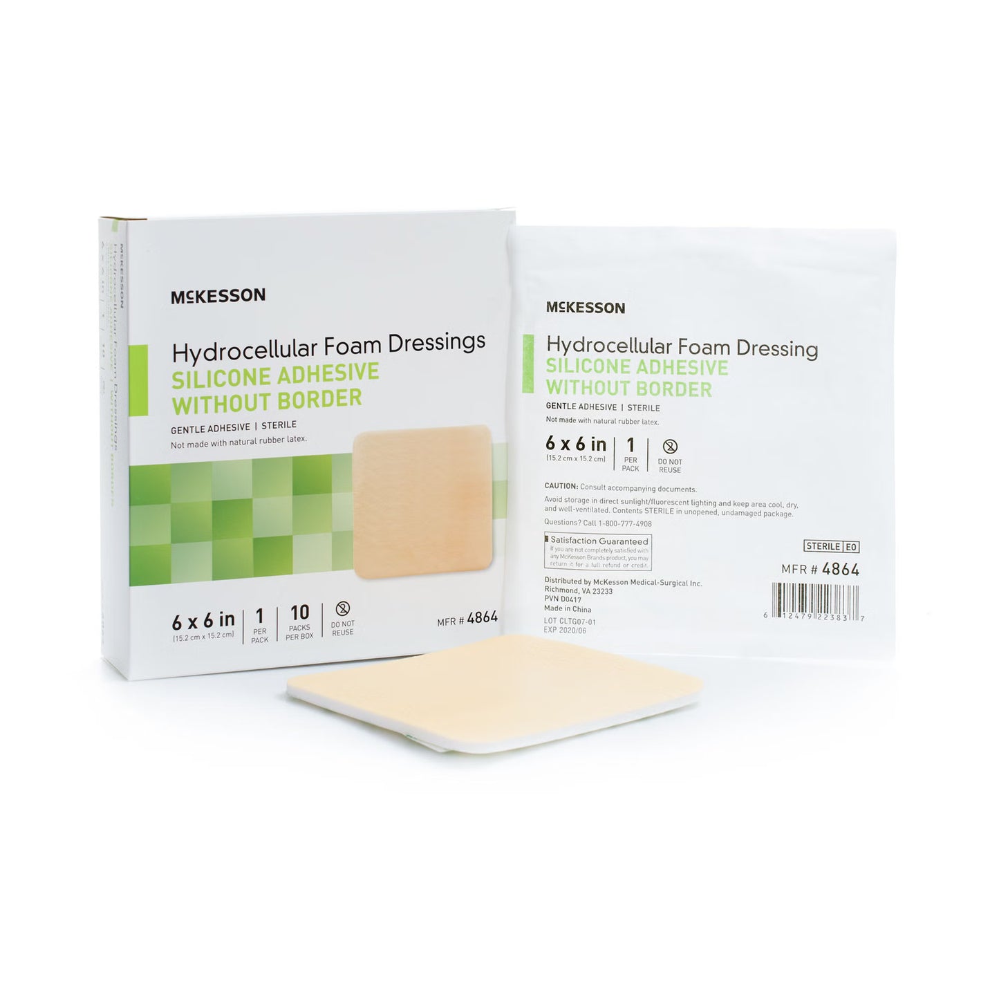 McKesson Silicone Gel Adhesive without Border Silicone Foam Dressing, 6 x 6 Inch