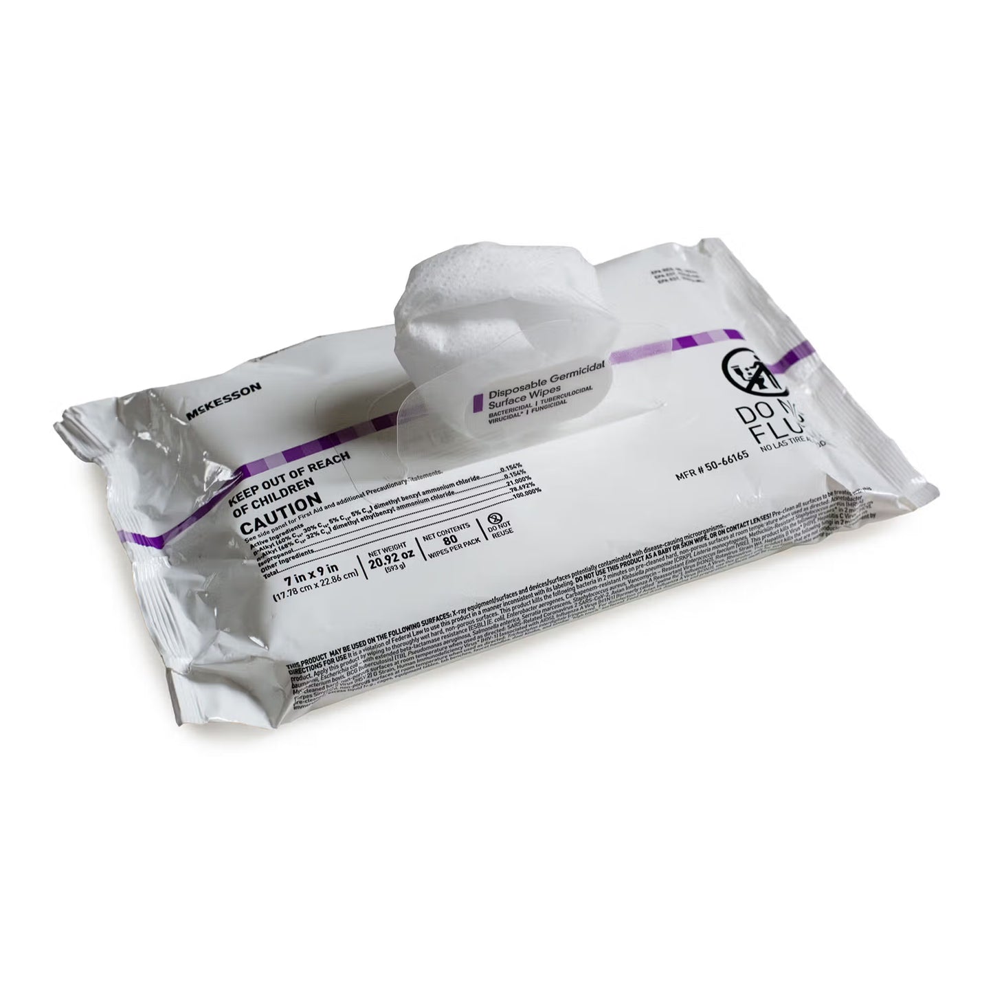 McKesson Premoistened Germicidal Wipe Surface Disinfectant Cleaner, 7 x 9 Inch