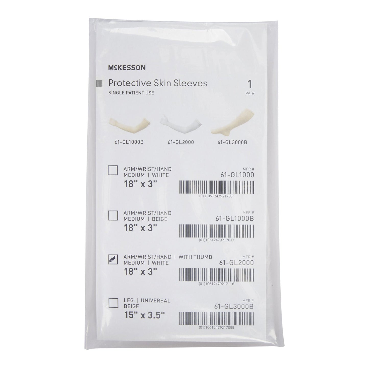 McKesson Protective Skin Sleeve, Arm/Wrist/Hand, with Thumb, Medium, White