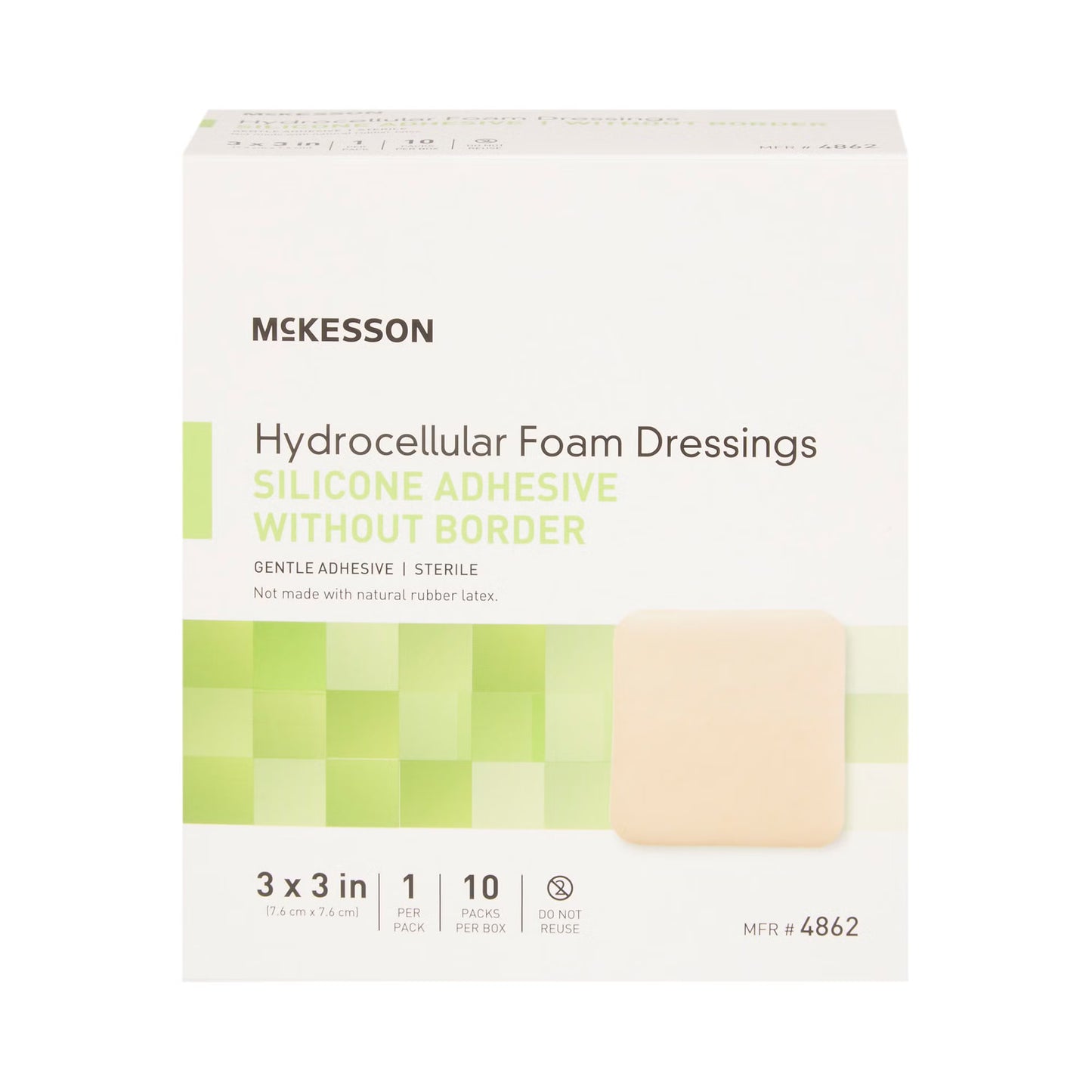 McKesson Silicone Gel Adhesive without Border Silicone Foam Dressing, 3 x 3 Inch