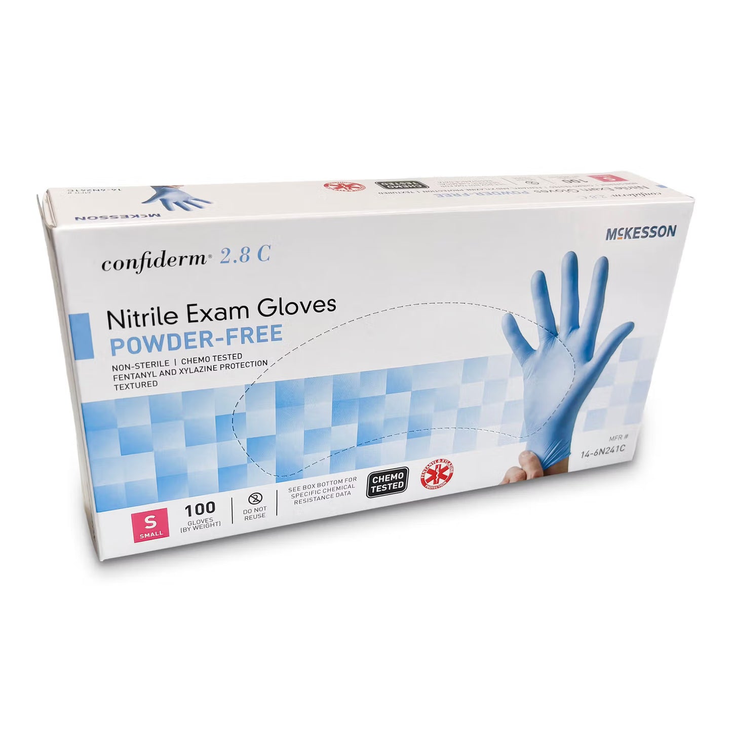 McKesson Confiderm® 2.8C Nitrile Exam Gloves, Small, Ocean Blue