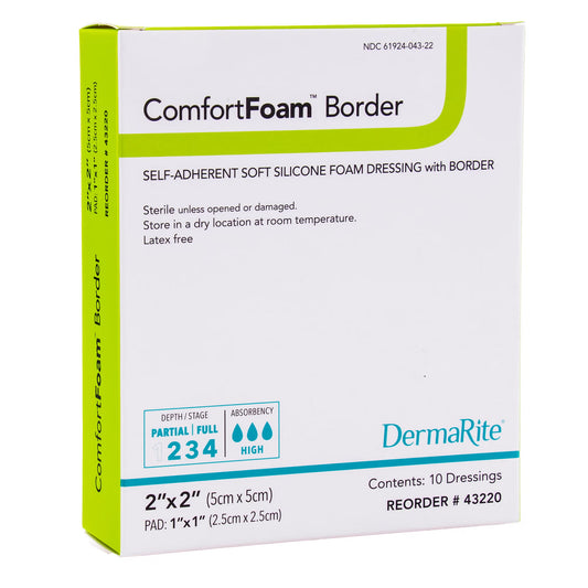 ComfortFoam™ Border Self-Adherent Soft Silicone Foam Dressing, 5 x 5 Centimeter
