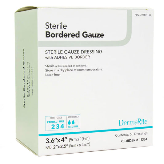 DermaRite® Gauze Adhesive Dressing, White, Sterile, 3-3/5 x 4 inch