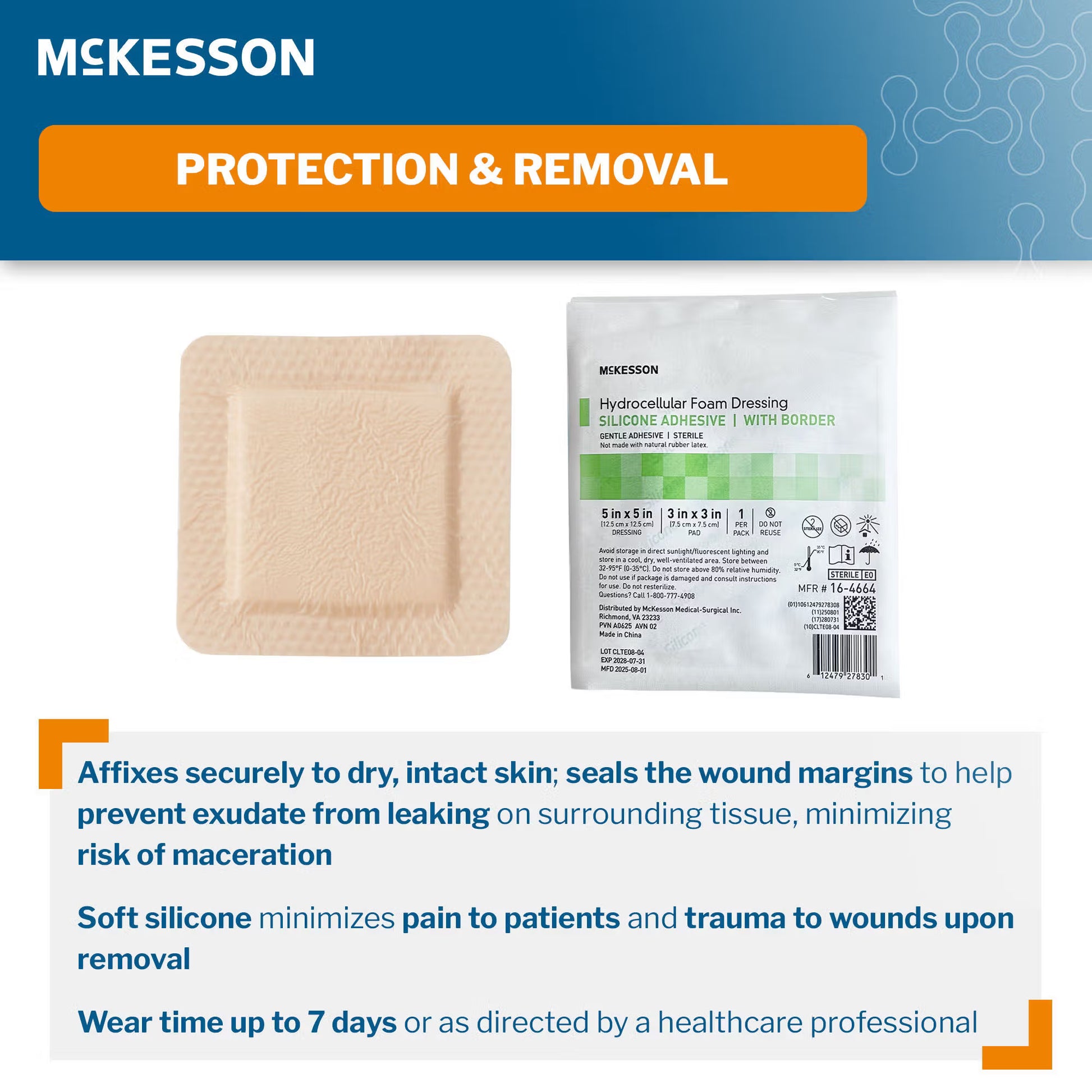 McKesson 5 x 5 Inch Five-Layer Hydrocellular Foam Dressing w/ 2 x 2 Inch Border