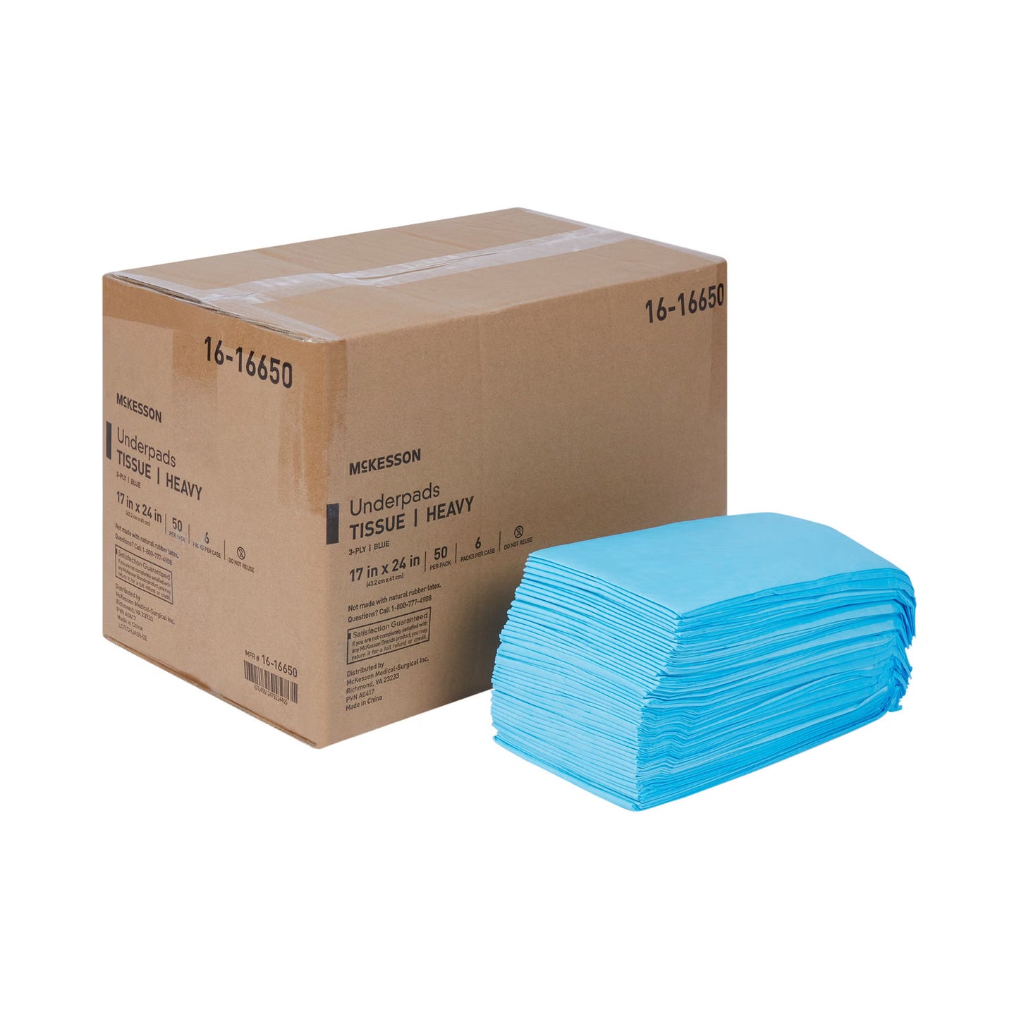 McKesson Nonsterile Blue Procedure Underpad, 17 x 24 Inch