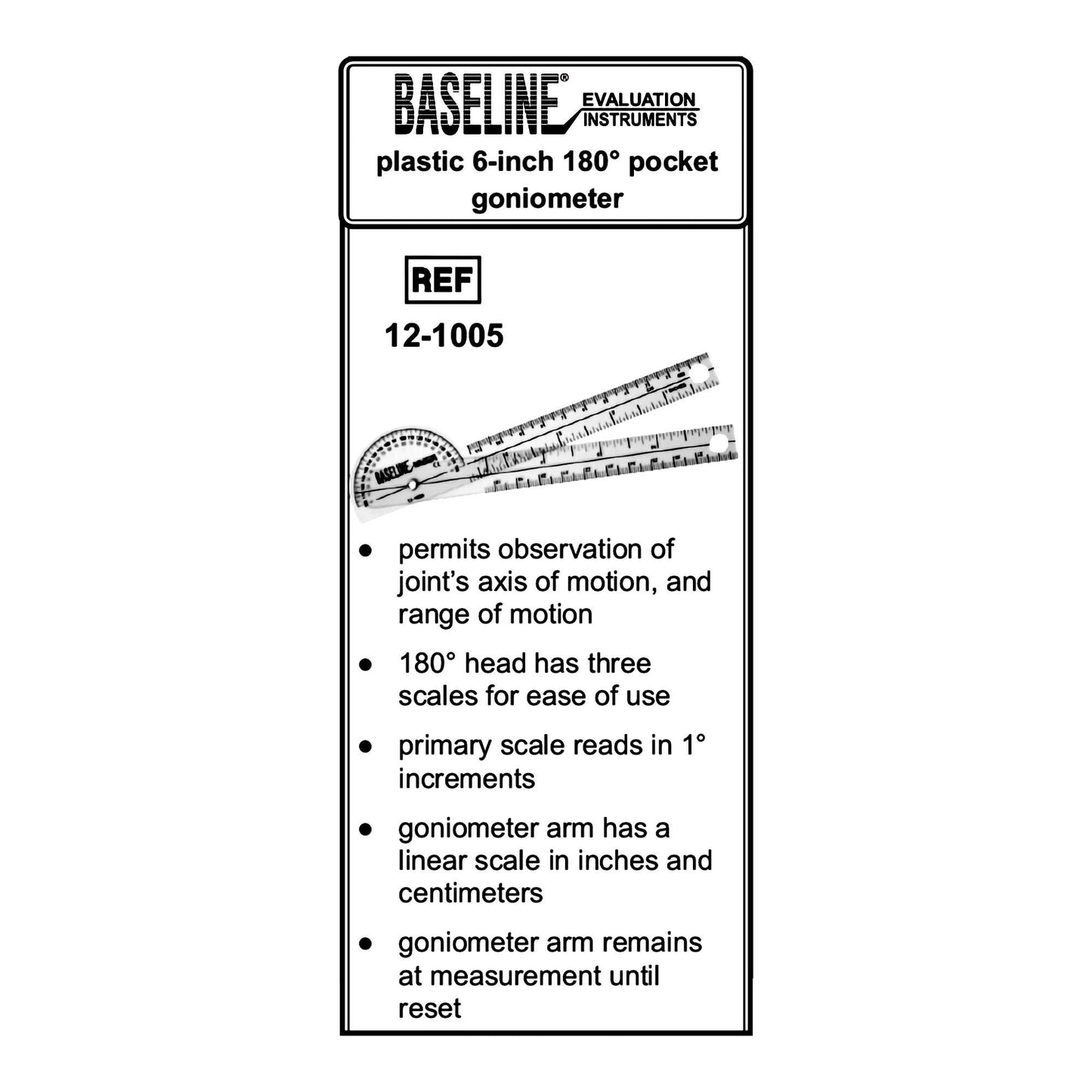 Baseline® 180° Head Plastic Goniometer, 6 Inch Arms