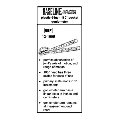 Baseline® 180° Head Plastic Goniometer, 6 Inch Arms