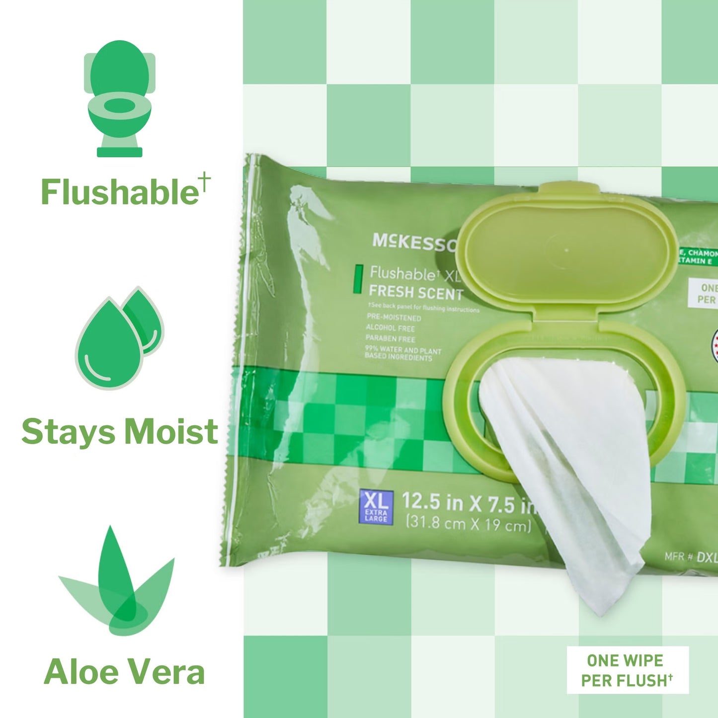 McKesson Flushable* Wet Wipes XL - Scented, 48 Wet Wipes per Pack