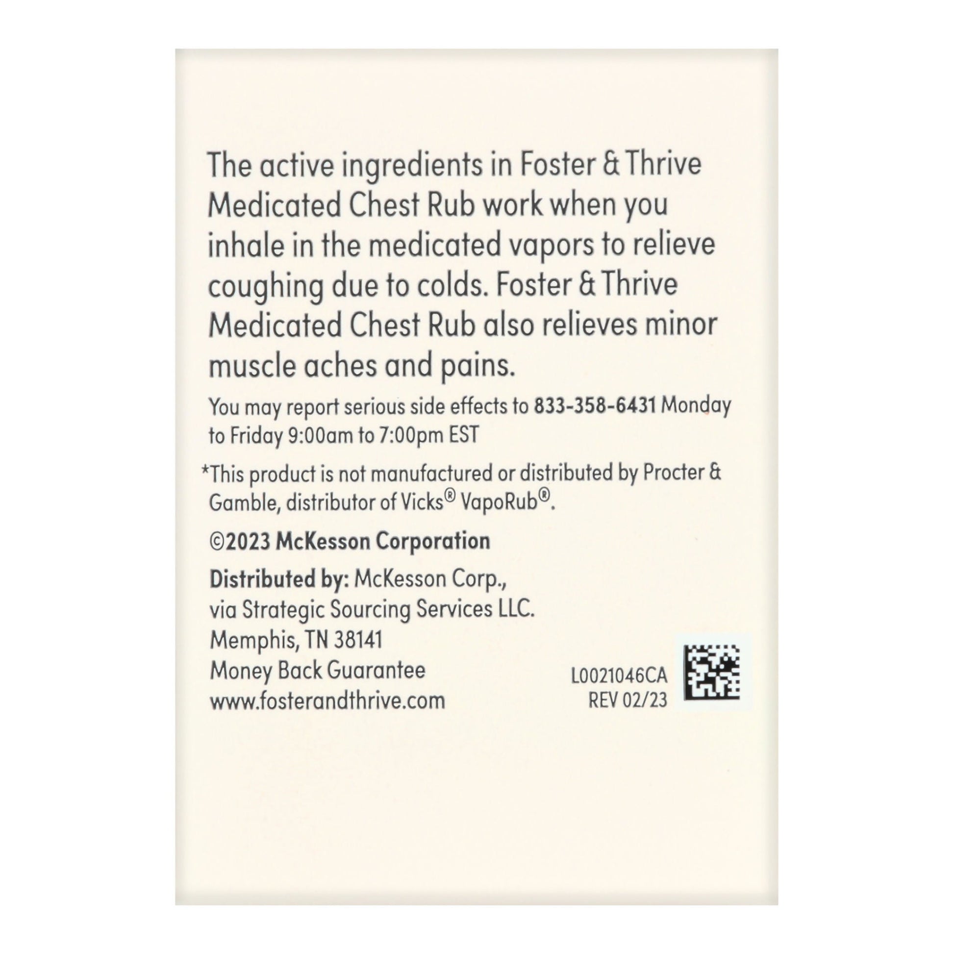 Foster & Thrive™ Chest Rub 2.6% Menthol 1.2% Eucalyptus Oil 4.8% Camphor