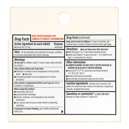 Foster & Thrive™ Less Drowsy Motion Sickness Meclizine HCl 25 mg Tablets