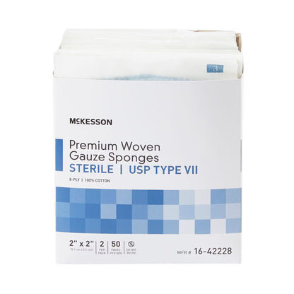 McKesson Sterile USP Type VII Gauze Sponge, 2 x 2 Inch, Eight Ply