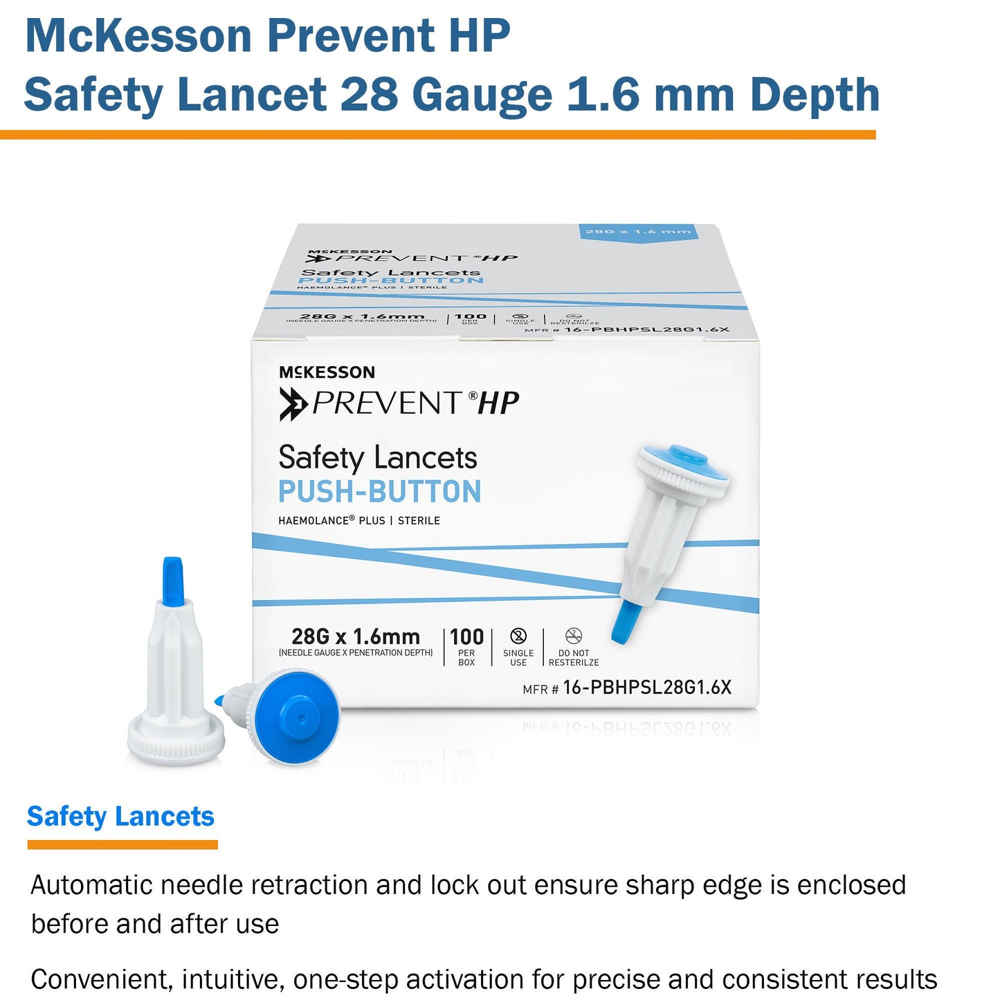McKesson Prevent® HP Push Button Safety Lancet, 28 Gauge