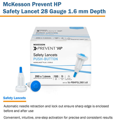 McKesson Prevent® HP Push Button Safety Lancet, 28 Gauge