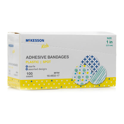 McKesson Kids™ Round Kid Design (Assorted Prints) Adhesive Spot Bandage, 1 Inch