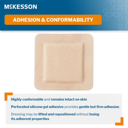 McKesson Silicone Adhesive with Border Silicone Foam Dressing, 3 x 3 Inch