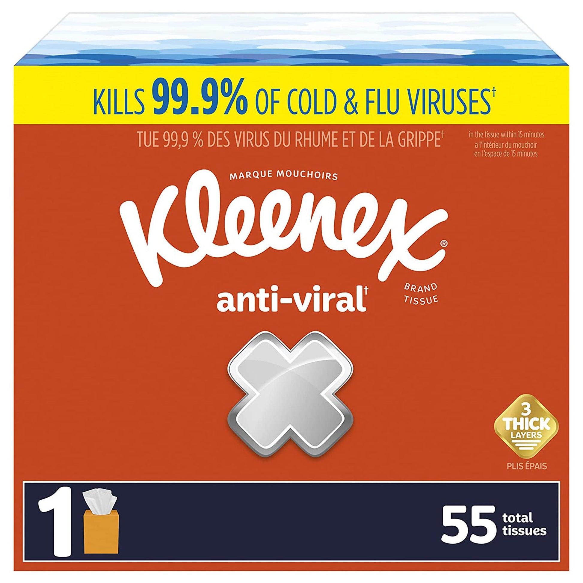 Facial Tissue Kleenex® Anti-Viral White 8-1/5 X 8-1/5 Inch 55 Count
