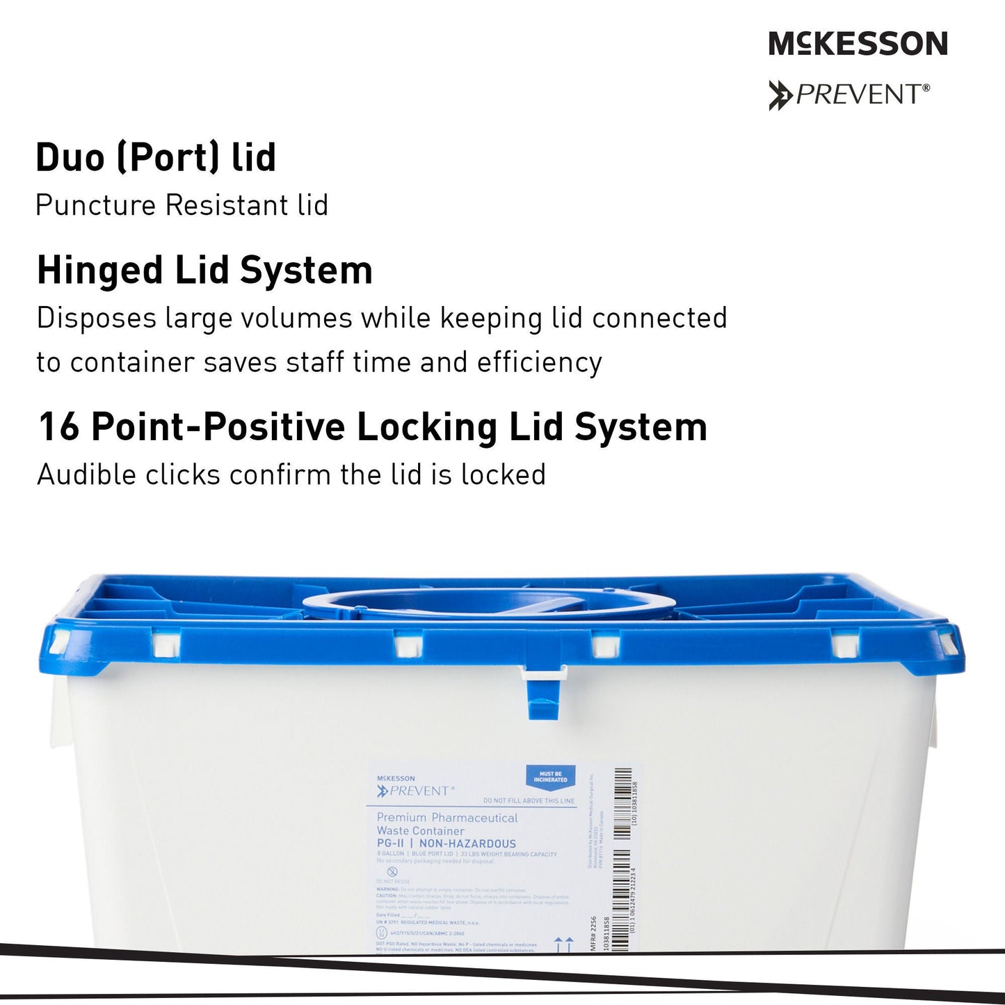 McKesson Prevent® Pharmaceutical Waste Container, 8 Gal., 13.5 x 17.3 x 13 inch
