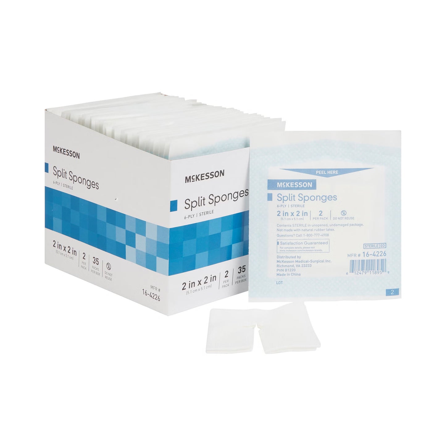 McKesson IV/Drain Split Dressing, 2 x 2 Inch, Six Ply