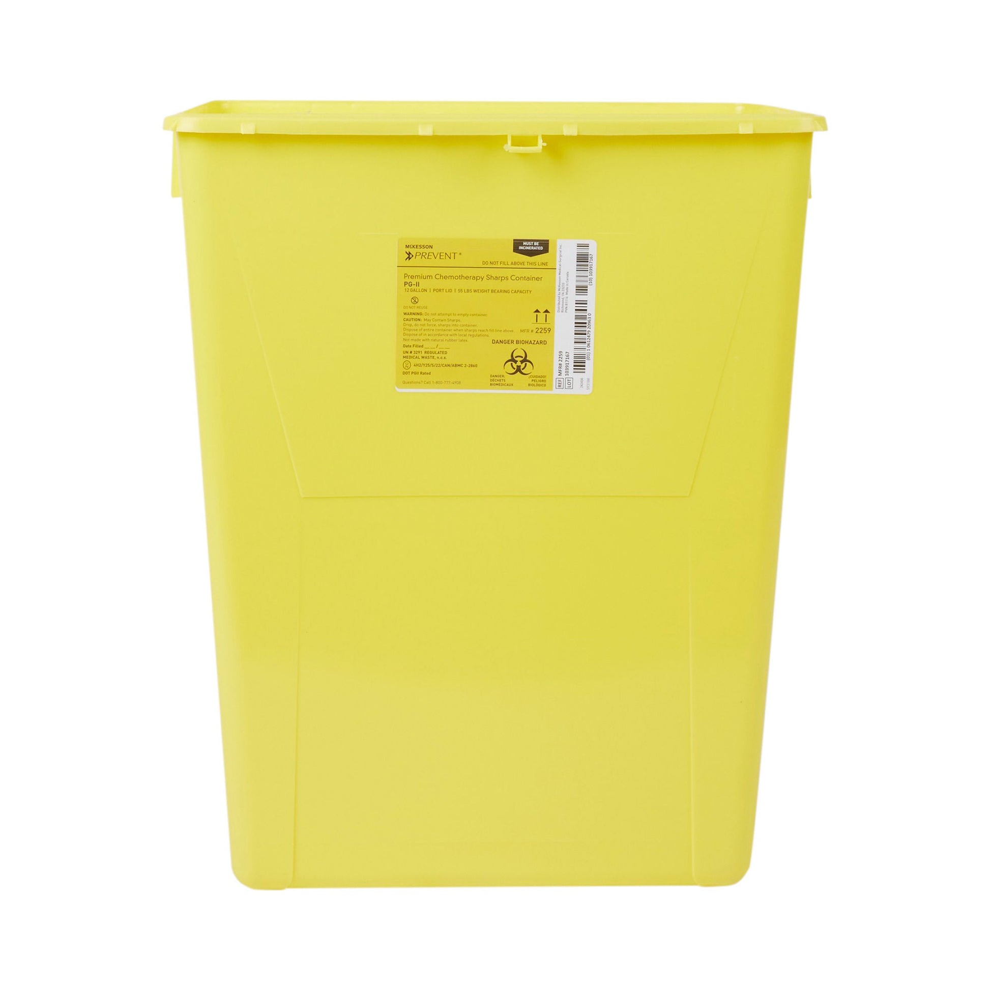 McKesson Prevent® Chemotherapy Sharps Container, 12 Gal., 20.8 x 17.3 x 13 Inch