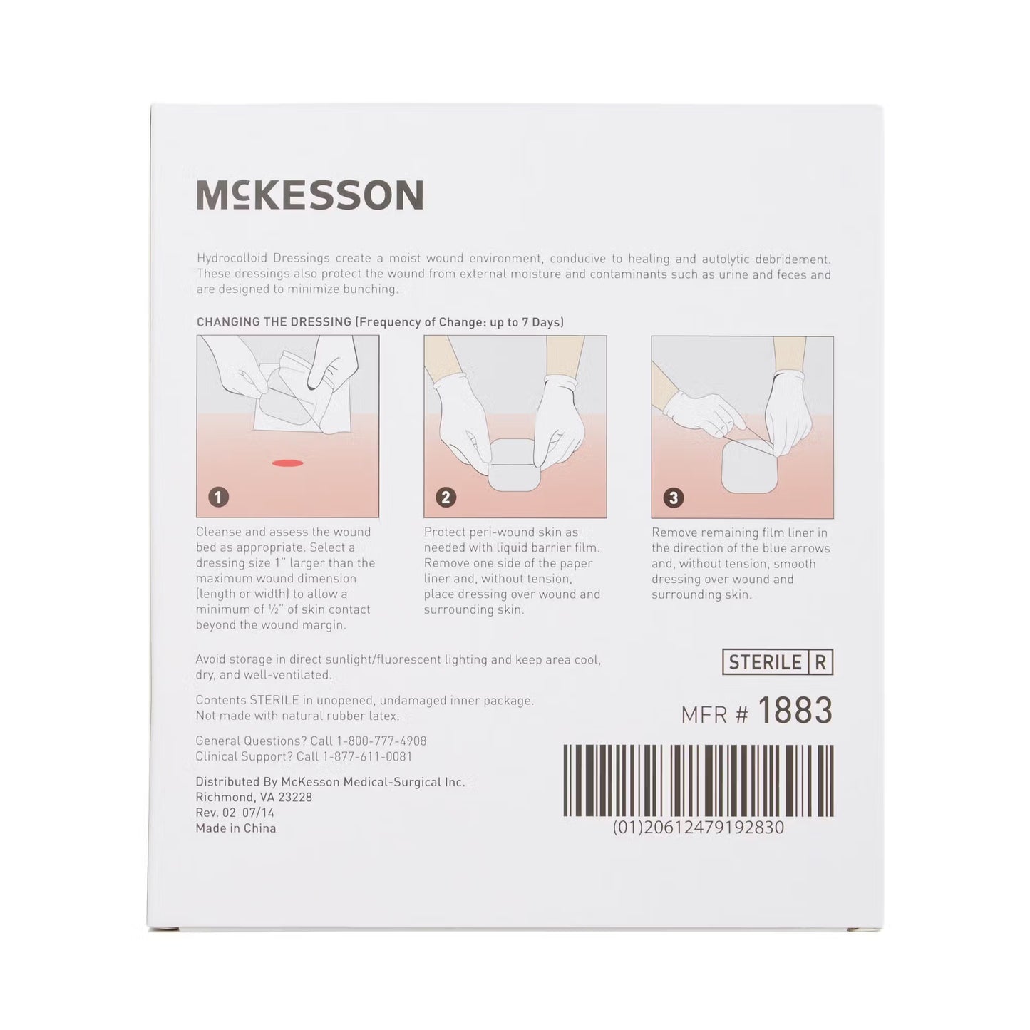 McKesson Hydrocolloid Dressing, 4 x 4 Inch