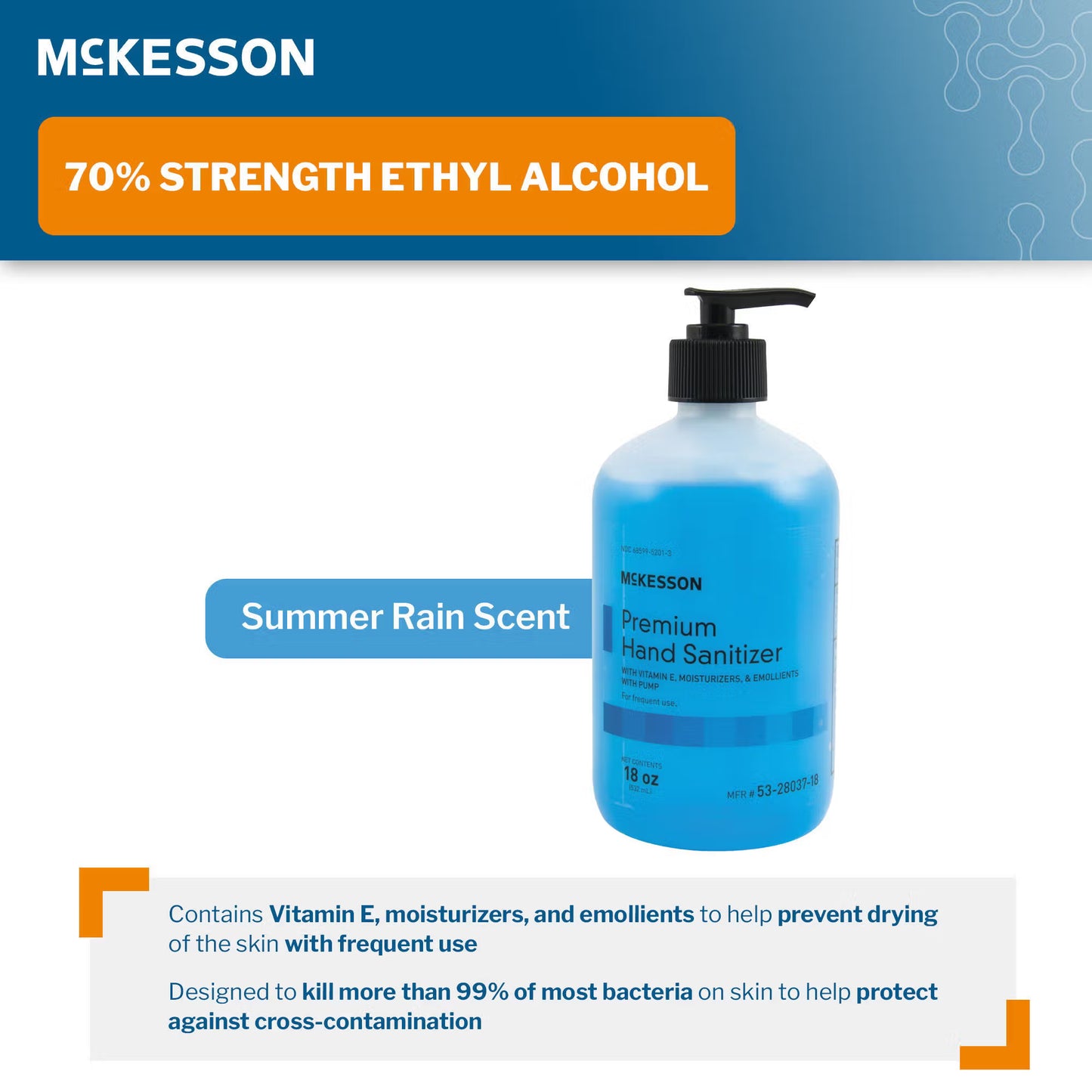 McKesson Premium Hand Sanitizer 70% Alcohol Gel, 18 oz Bottle, Summer Rain Scent
