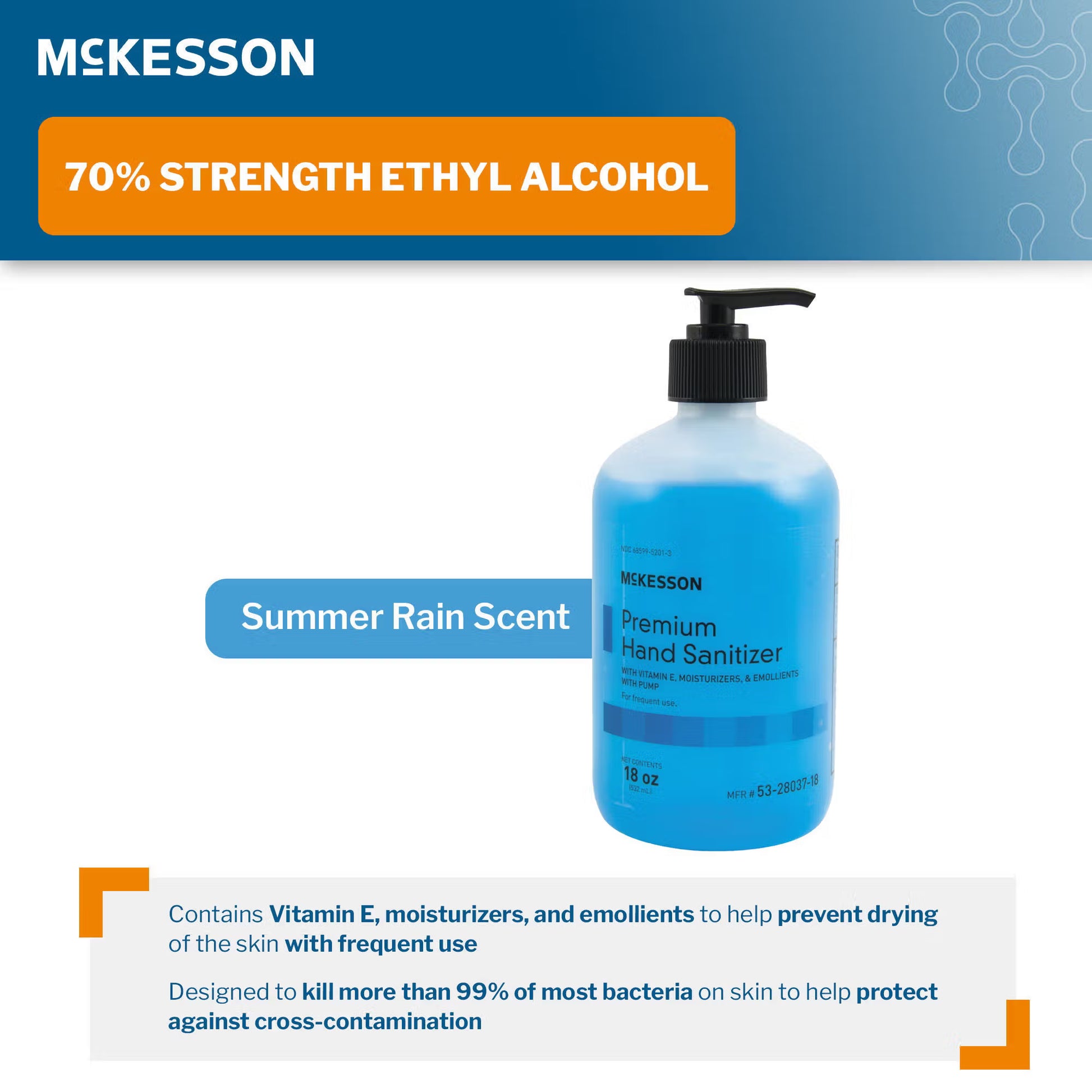 McKesson Premium Hand Sanitizer 70% Alcohol Gel, 18 oz Bottle, Summer Rain Scent