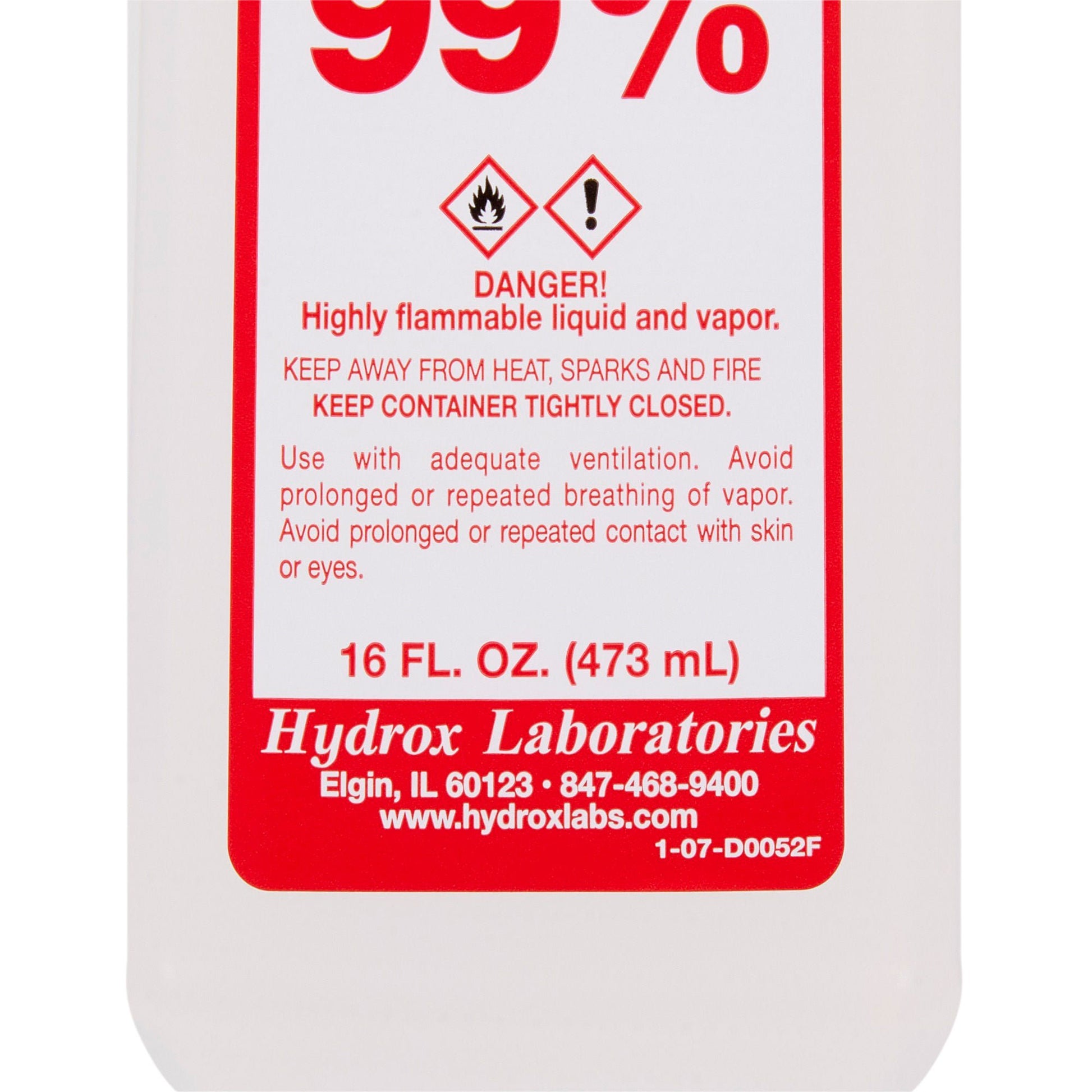 Hydrox 99% Isopropyl Alcohol for Technical Use, 16-ounce bottle