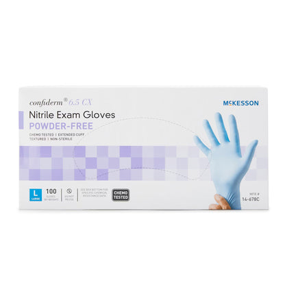 McKesson Confiderm® 6.5CX Nitrile Extended Cuff Length Exam Glove, Large, Blue