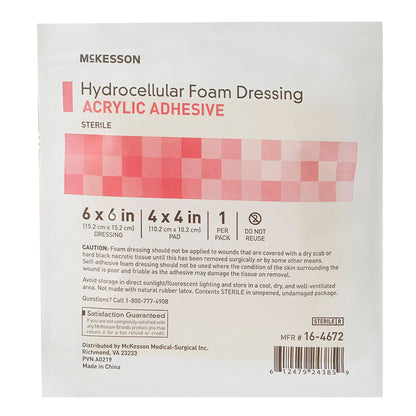 McKesson Acrylic Adhesive with Border Foam Dressing, 6 x 6 Inch