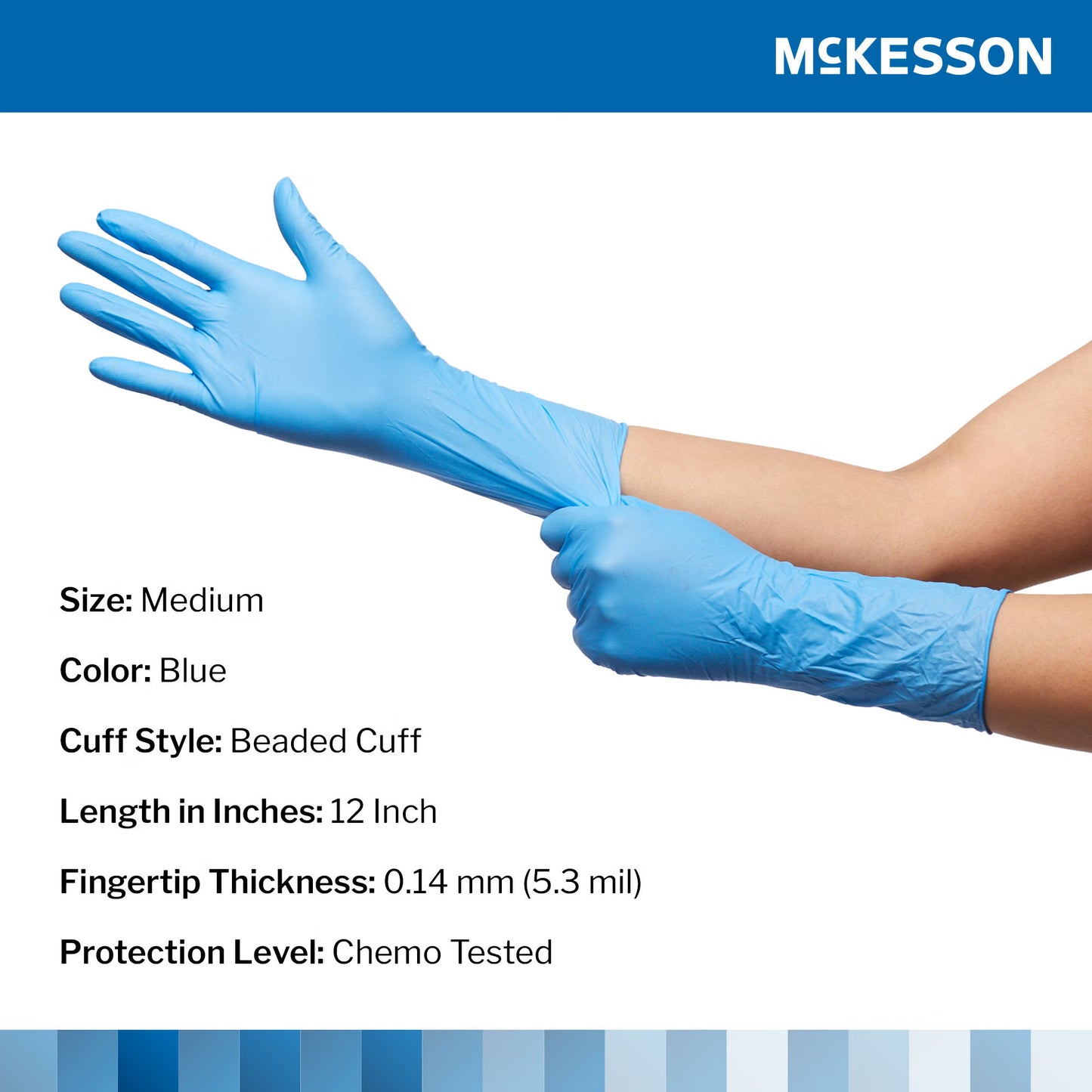 McKesson Confiderm® 6.5CX Nitrile Extended Cuff Length Exam Glove, Medium, Blue