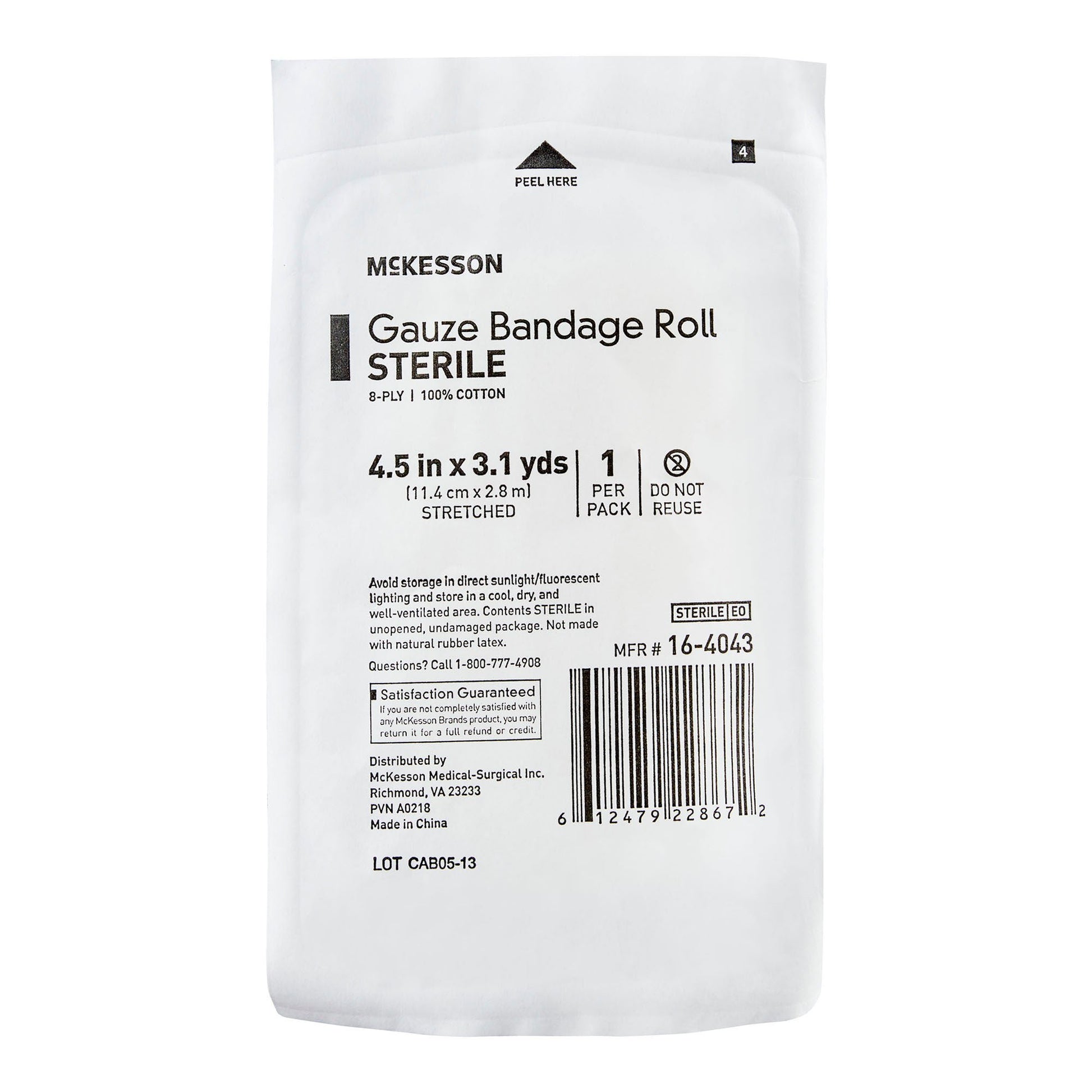 McKesson Sterile Fluff Bandage Roll, 4-1/2 Inch x 3-1/10 Yard, Eight-Ply