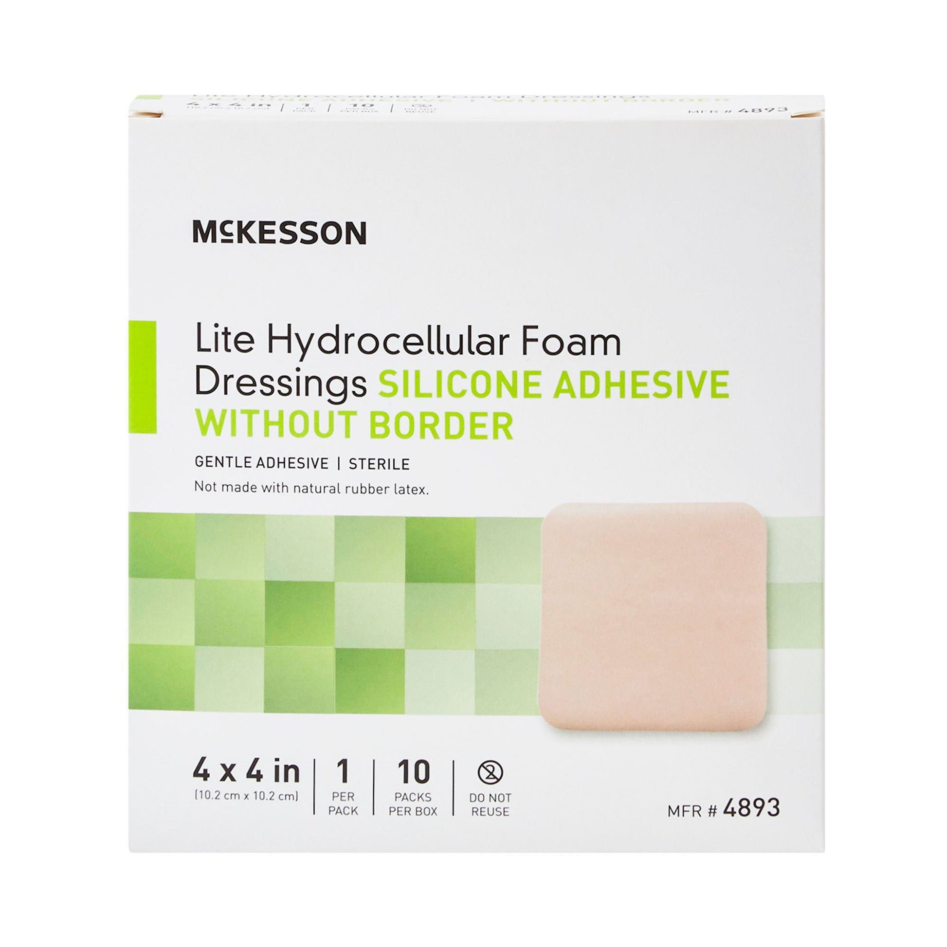 McKesson Lite Hydrocellular Foam Dressing w/ Silicone Adhesive w/o Border, 4 x 4