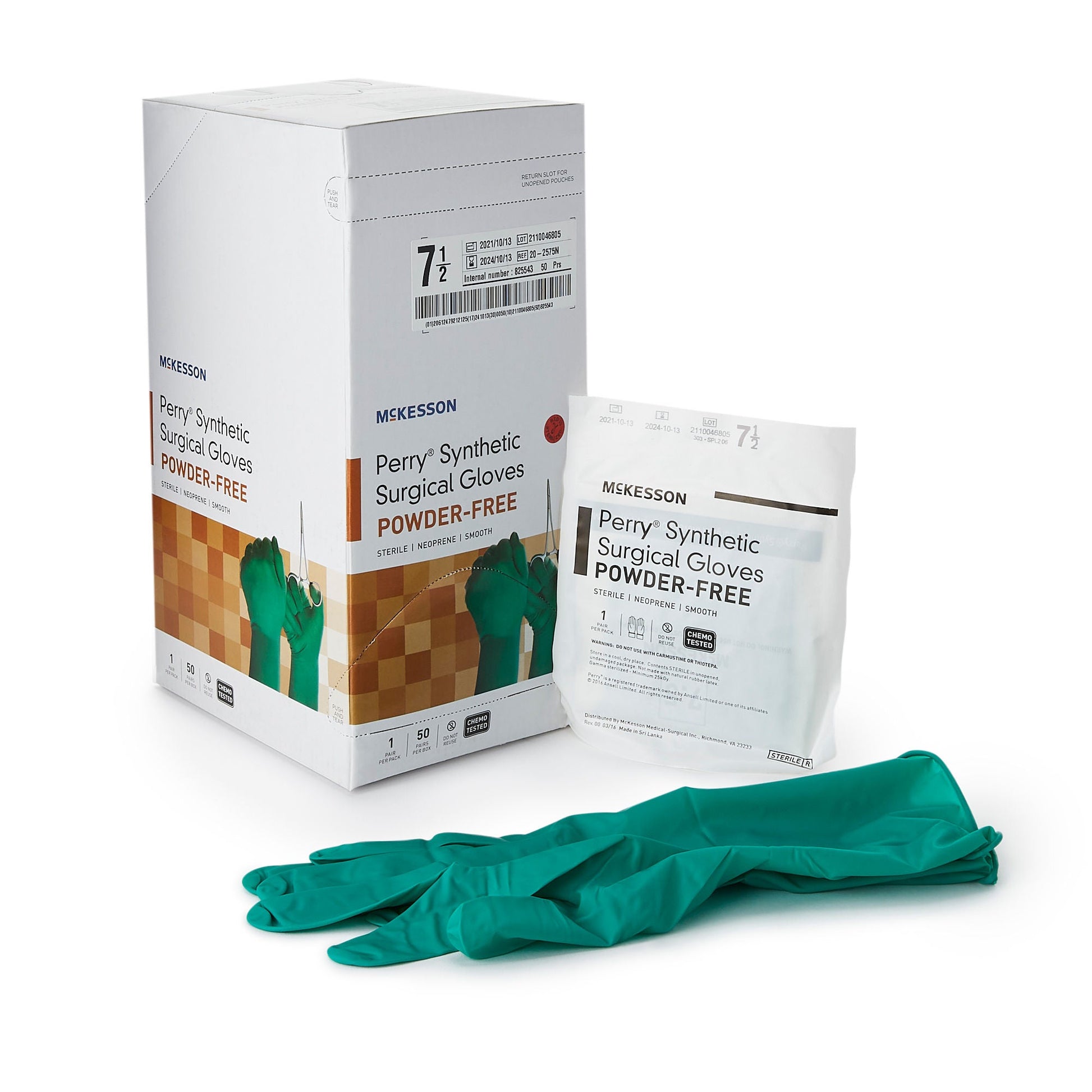 McKesson Perry® Performance Plus Polychloroprene Surgical Glove, Size 7.5, Green
