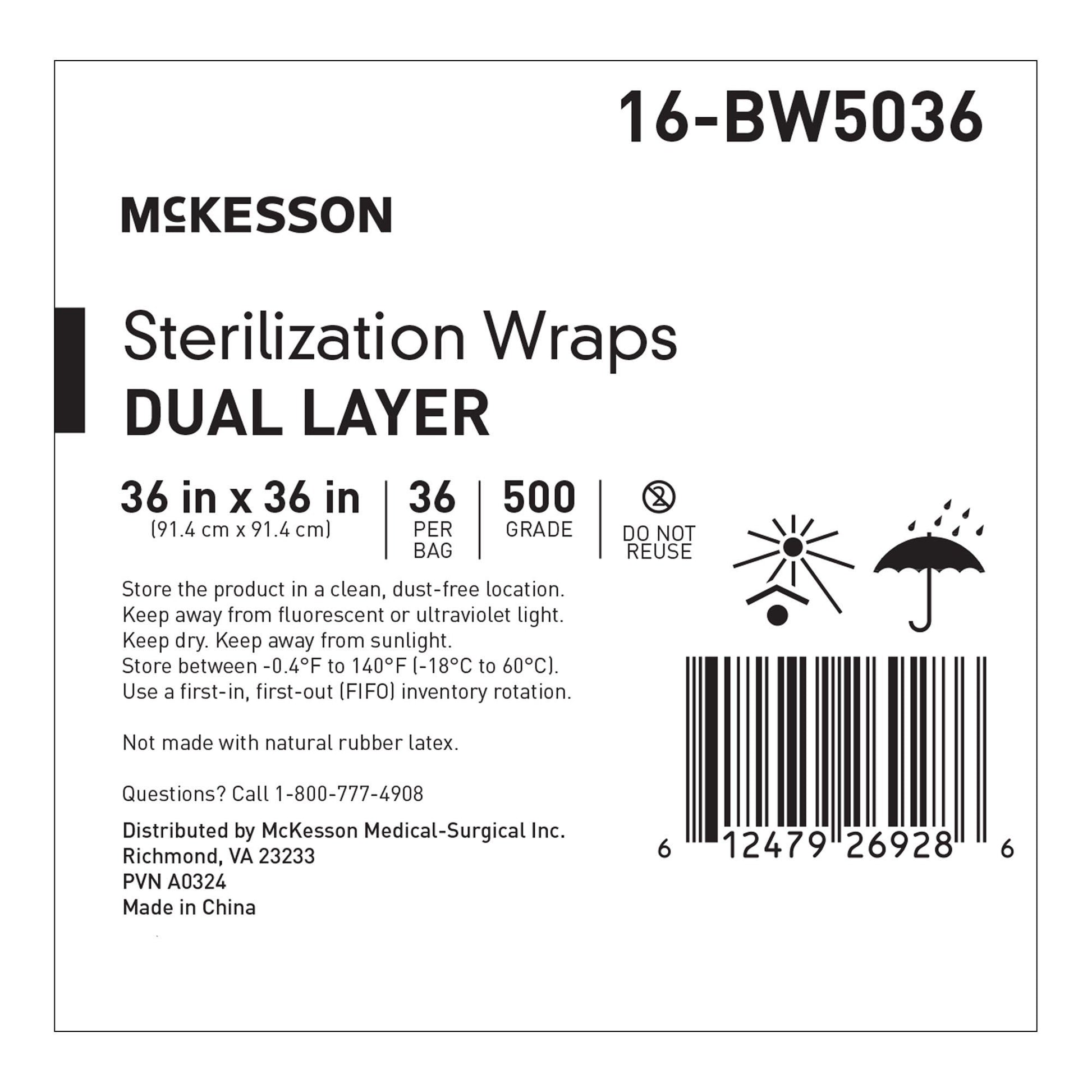 McKesson Sterilization Wrap, 36 x 36 Inch, Grade 500