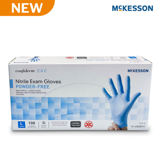 McKesson Confiderm® 2.8C Nitrile Exam Gloves, Large, Ocean Blue