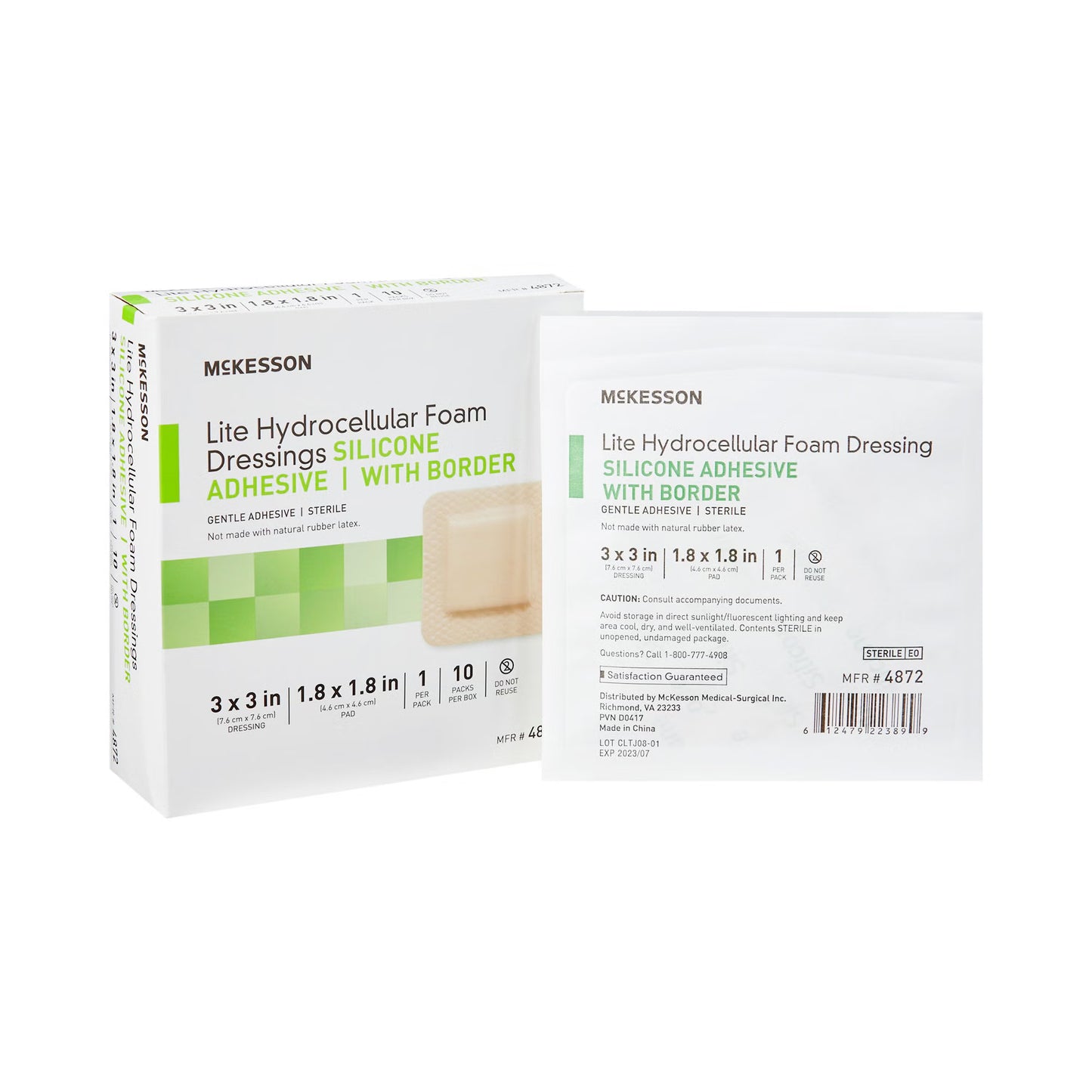 McKesson Lite Hydrocellular Foam Dressings w/ Border & Silicone Adhesive, 3 x 3"