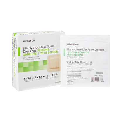 McKesson Lite Hydrocellular Foam Dressings w/ Border & Silicone Adhesive, 3 x 3"