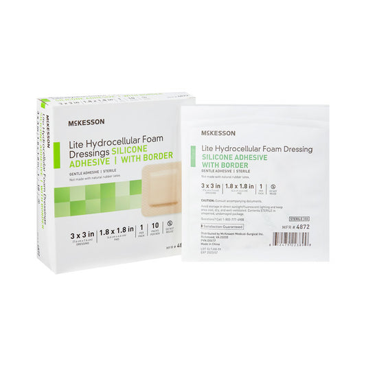 McKesson Lite Hydrocellular Foam Dressings w/ Border & Silicone Adhesive, 3 x 3"