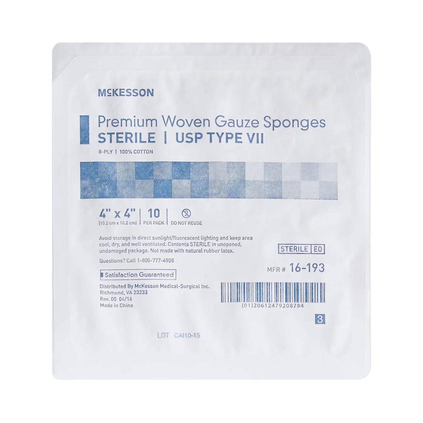 McKesson Sterile USP Type VII Gauze Sponge, 4 x 4 Inch, Eight Ply