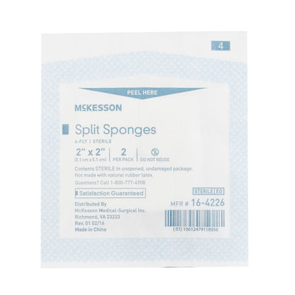 McKesson IV/Drain Split Dressing, 2 x 2 Inch, Six Ply