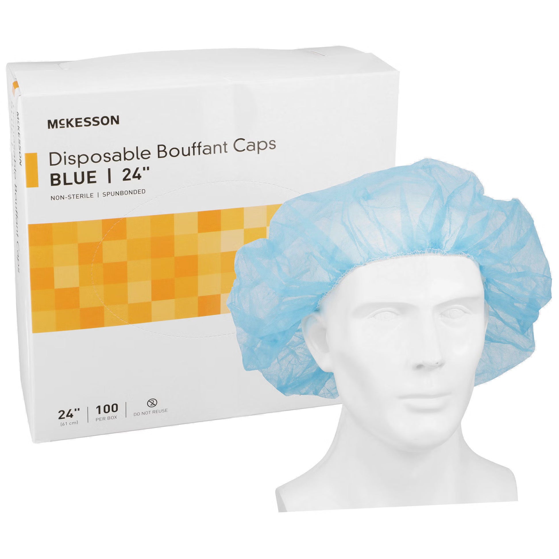 McKesson Disposable Bouffant Surgical Caps, Blue, Elastic Closure, X-Large, 24"