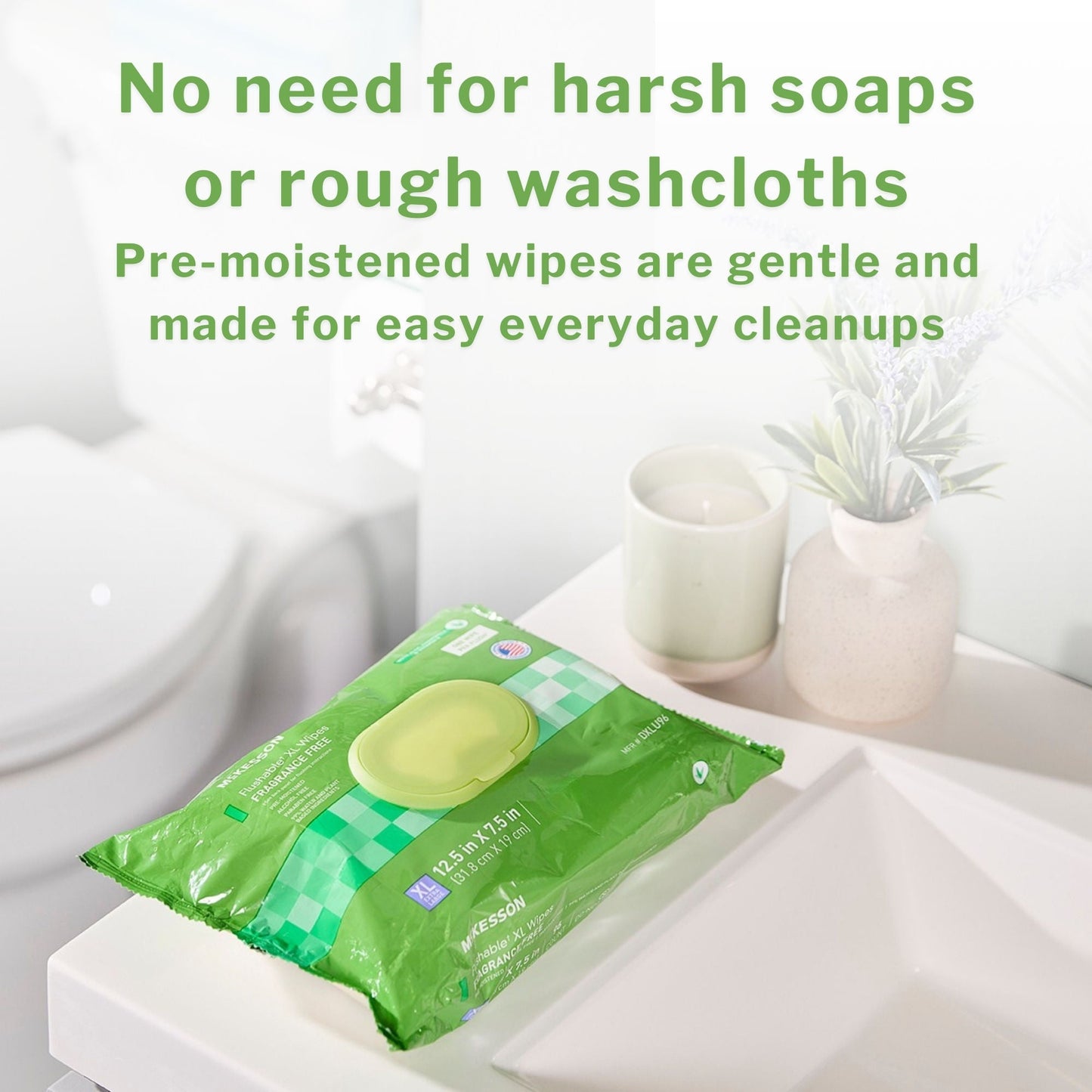 McKesson Flushable* Wet Wipes XL - Unscented, 96 Wet Wipes per Pack