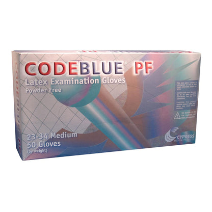 CodeBlue® PF Latex Extended Cuff Length Exam Glove, Medium, Blue
