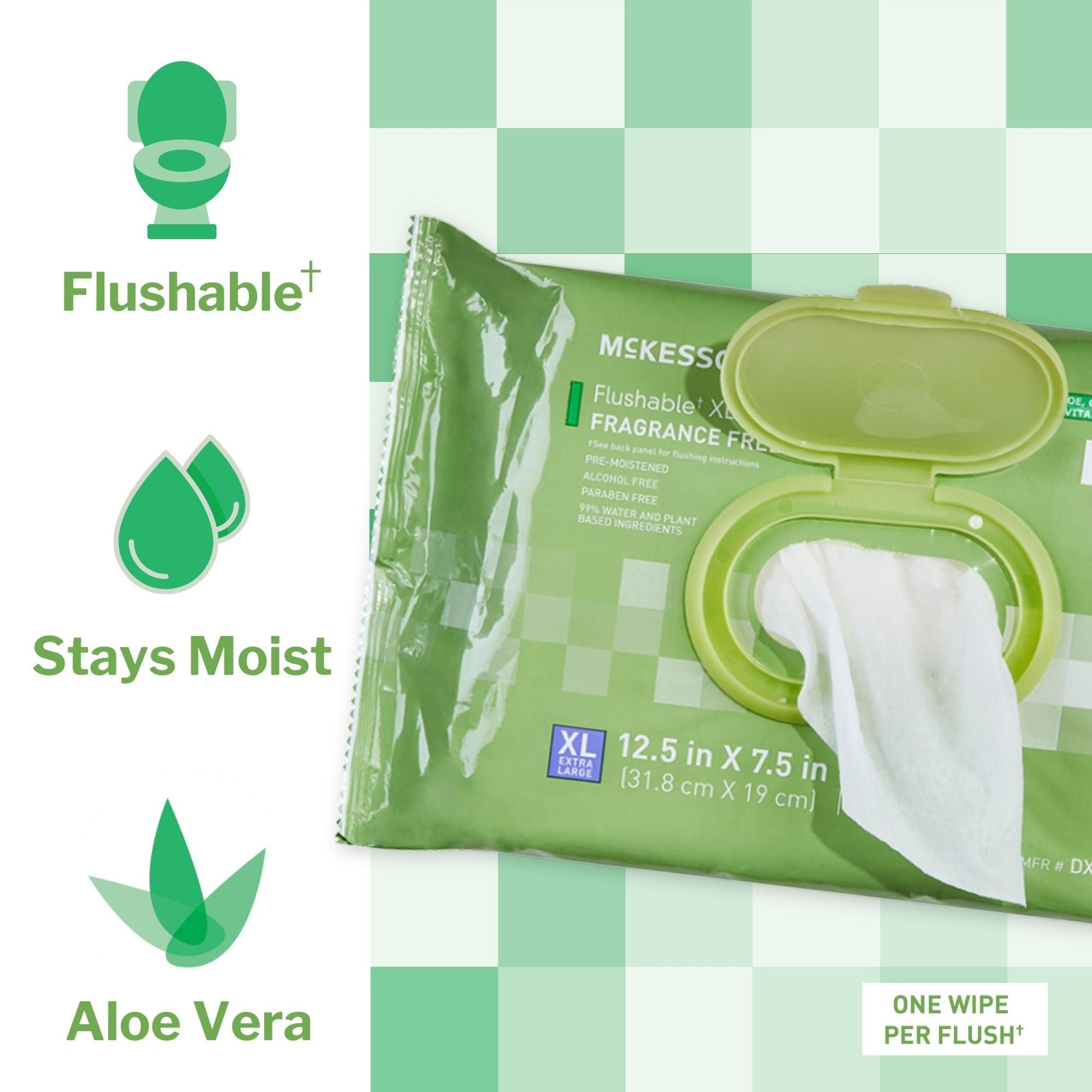 McKesson Flushable* Wet Wipes XL - Unscented, 48 Wipes per Pack