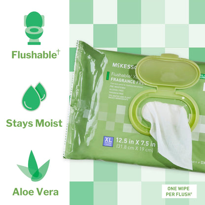 McKesson Flushable* Wet Wipes XL - Unscented, 48 Wipes per Pack